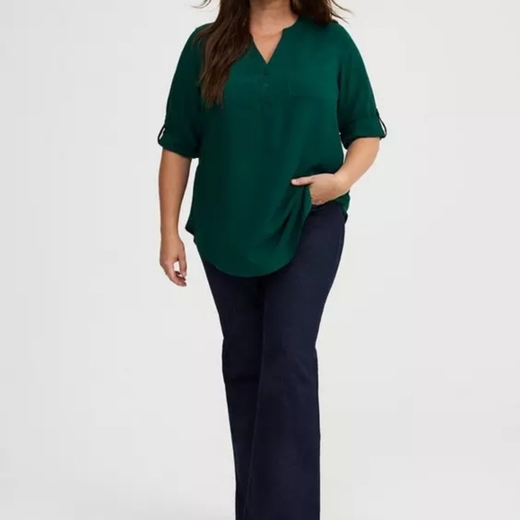 Torrid Botanical Garden Hunter Green Harper 3/4 Sleeve Tunic Top (Size 6) - Picture 3 of 16